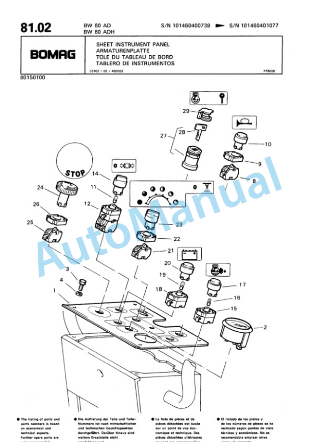 Bomag BW 80 AD, BW 80 ADH Tandem Vibratory Roller Spare Parts Catalogue 00810080-3
