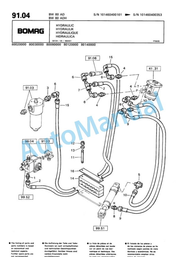Bomag BW 80 AD, BW 80 ADH Tandem Vibratory Roller Spare Parts Catalogue 00810080-4