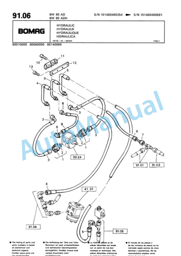 Bomag BW 80 AD, BW 80 ADH Tandem Vibratory Roller Spare Parts Catalogue 00810080-5
