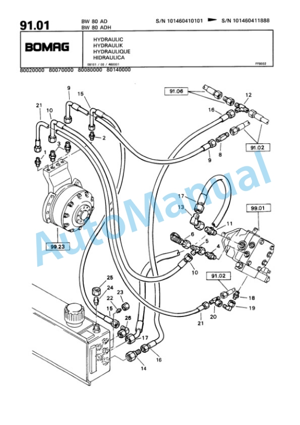 Bomag BW 80 AD, BW 80 ADH Tandem Vibratory Roller Spare Parts Catalogue 00810180-4