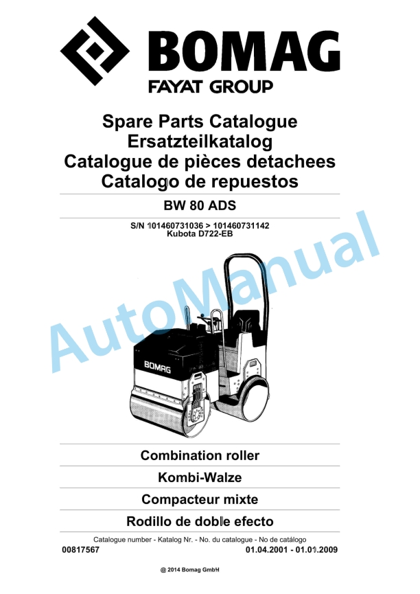 Bomag BW 80 ADS Combination Roller Spare Parts Catalogue 00817567