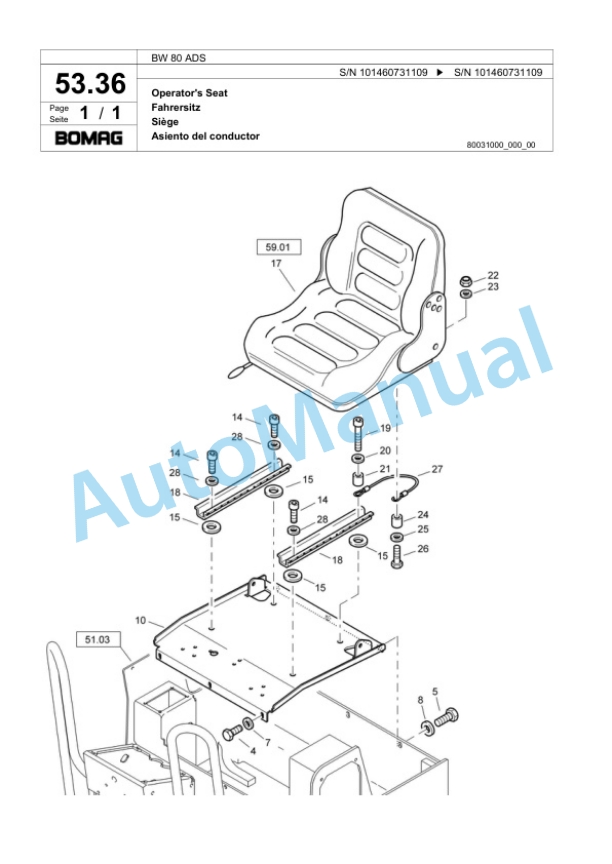Bomag BW 80 ADS Combination Roller Spare Parts Catalogue 00817567-2