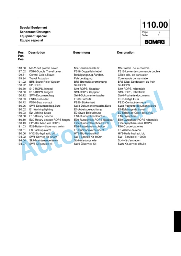 Bomag BW 80 ADS Combination Roller Spare Parts Catalogue 00818513-5