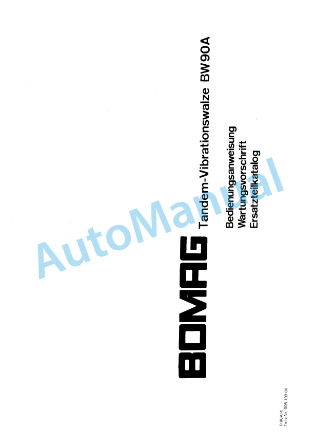 Bomag BW 90 A Tandem Vibratory Roller Spare Parts Catalogue 00810900