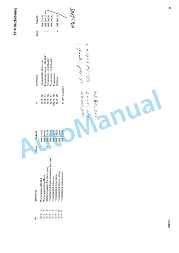 Bomag BW 90 A Tandem Vibratory Roller Spare Parts Catalogue 00810900-5