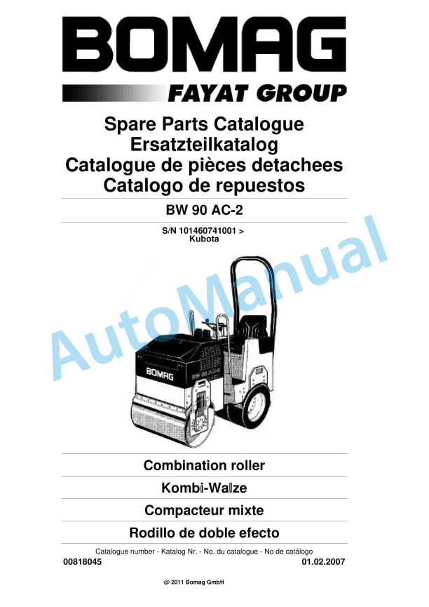 Bomag BW 90 AC-2 Combination Roller Spare Parts Catalogue 00818045