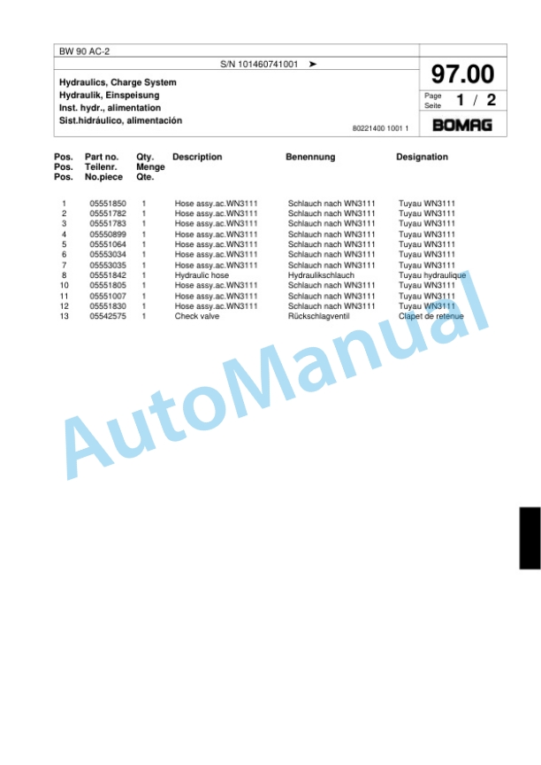 Bomag BW 90 AC-2 Combination Roller Spare Parts Catalogue 00818045-3