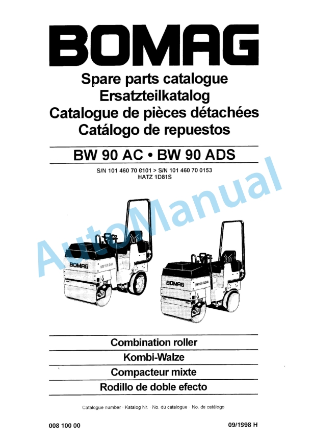 Bomag BW 90 AC, BW 90 ADS Combination Roller Spare Parts Catalogue 00810000