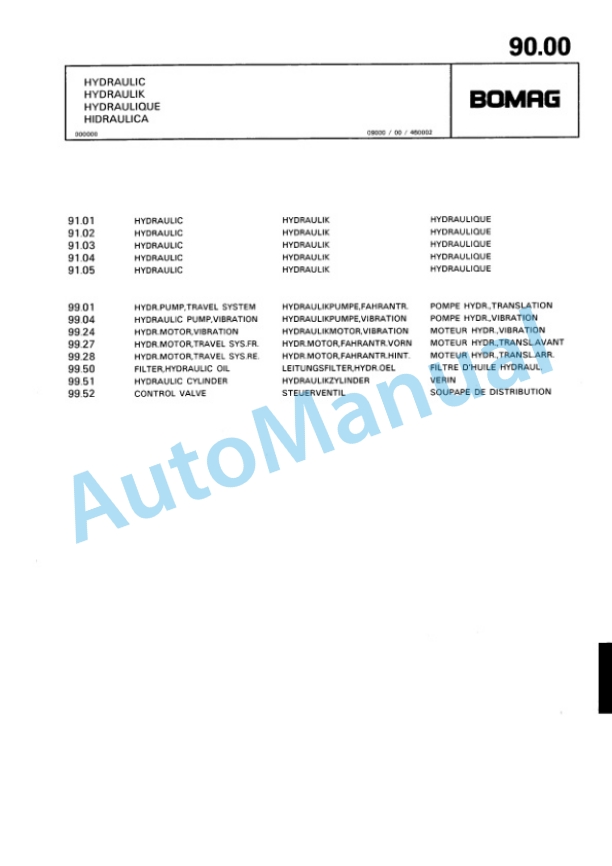 Bomag BW 90 AC, BW 90 ADS Combination Roller Spare Parts Catalogue 00810000-3