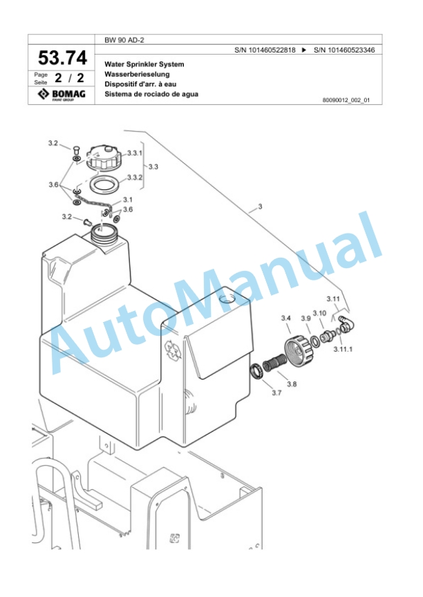 Bomag BW 90 AD-2 Tandem Vibratory Roller Spare Parts Catalogue 00817569-2