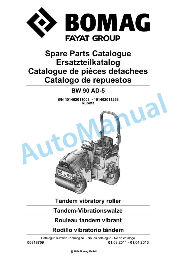 Bomag BW 90 AD-5 Tandem Vibratory Roller Spare Parts Catalogue 00818709