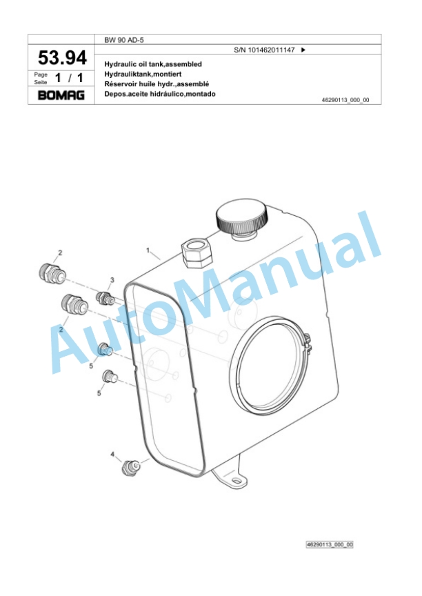 Bomag BW 90 AD-5 Tandem Vibratory Roller Spare Parts Catalogue 00818709-2