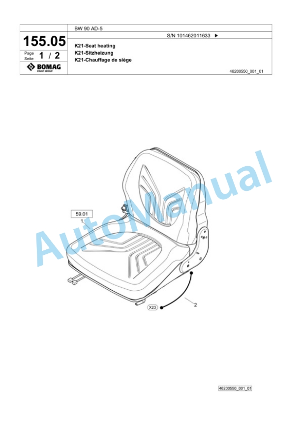 Bomag BW 90 AD-5 Tandem Vibratory Roller Spare Parts Catalogue 00824119-5