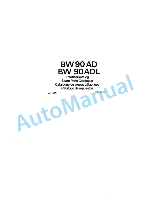 Bomag BW 90 AD, BW 90 ADL Double Vibratory Roller Spare Parts Catalogue 00810770