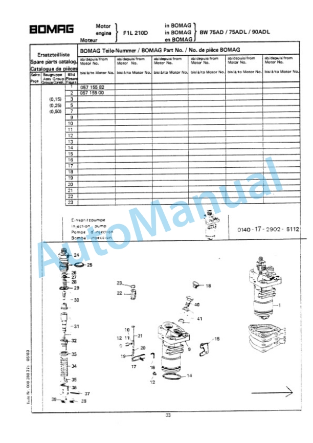 Bomag BW 90 AD, BW 90 ADL Double Vibratory Roller Spare Parts Catalogue 00810770-5