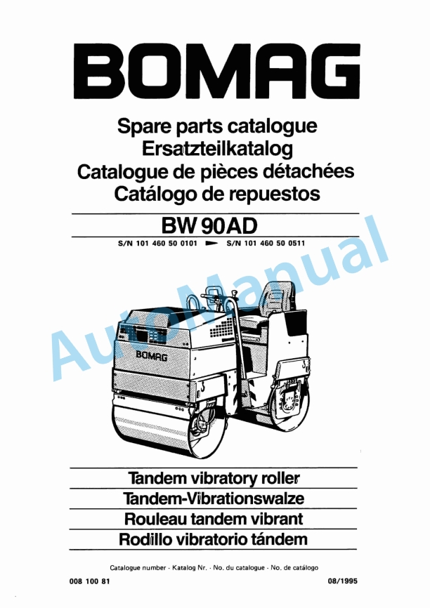 Bomag BW 90 AD Tandem Vibratory Roller Spare Parts Catalogue 00810081