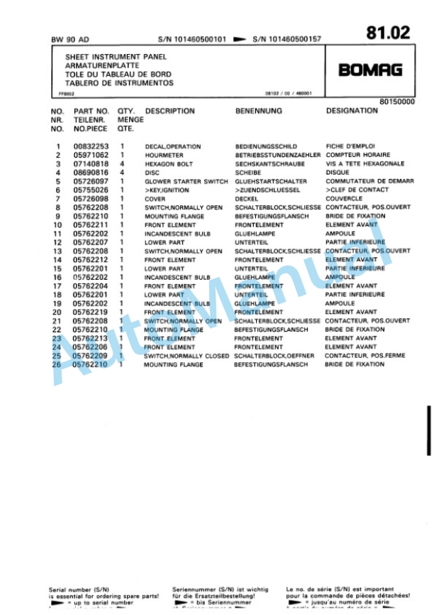 Bomag BW 90 AD Tandem Vibratory Roller Spare Parts Catalogue 00810081-3