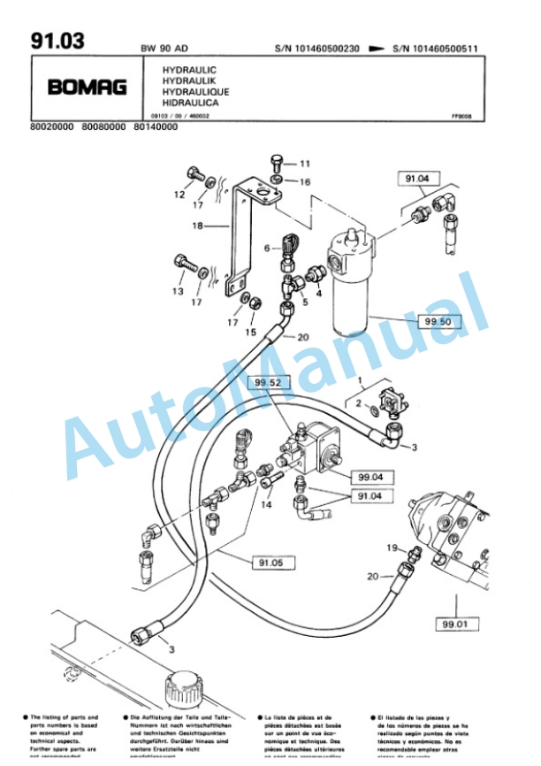 Bomag BW 90 AD Tandem Vibratory Roller Spare Parts Catalogue 00810081-4