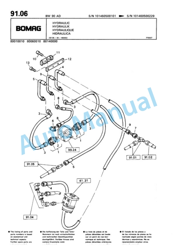 Bomag BW 90 AD Tandem Vibratory Roller Spare Parts Catalogue 00810081-5