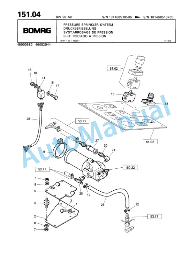 Bomag BW 90 AD Tandem Vibratory Roller Spare Parts Catalogue 00810181-5