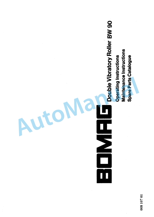 Bomag BW 90 Double Vibratory Roller Spare Parts Catalogue 00810701