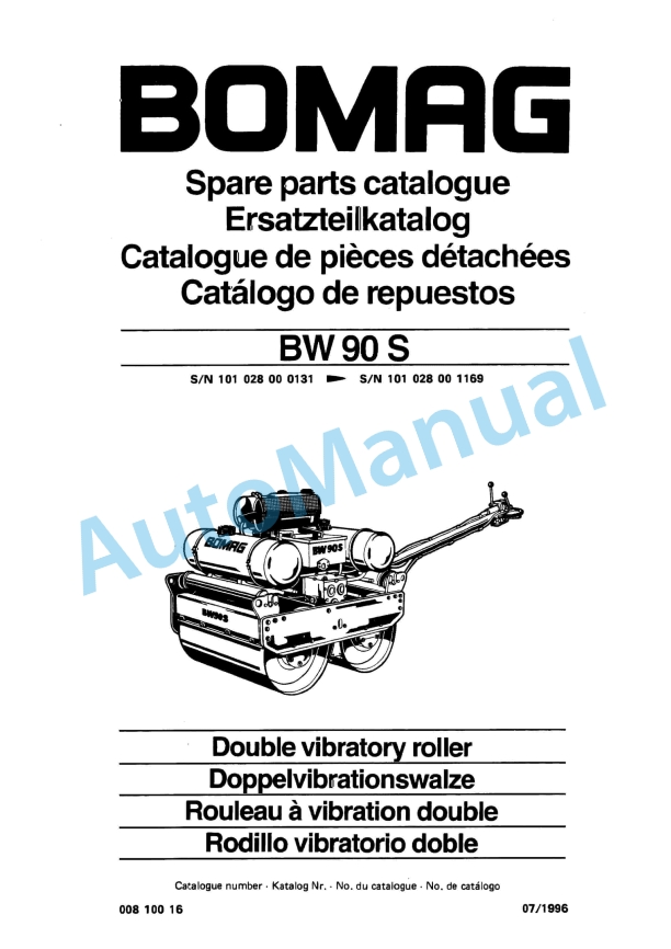 Bomag BW 90 S Double Vibratory Roller Spare Parts Catalogue 00810016