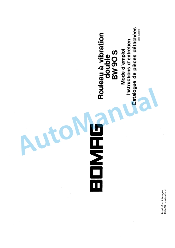 Bomag BW 90 S Double Vibratory Roller Spare Parts Catalogue 00810802 GE