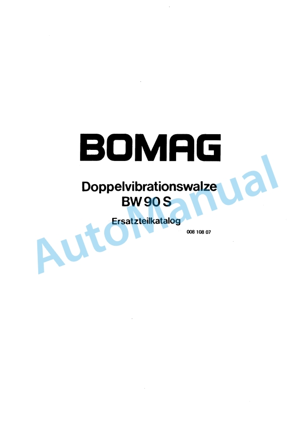 Bomag BW 90 S Double Vibratory Roller Spare Parts Catalogue 00810807 GE