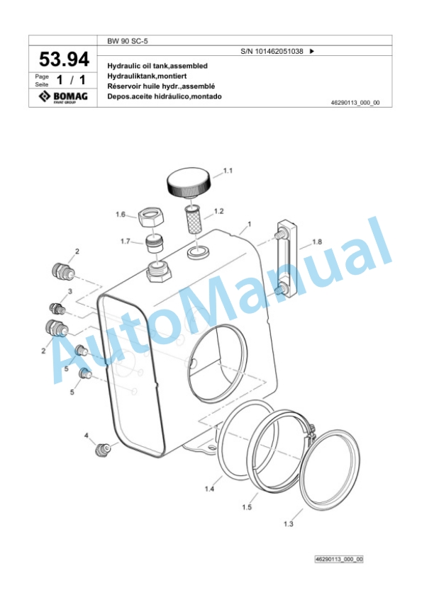 Bomag BW 90 SC-5 Tandem Vibratory Roller Spare Parts Catalogue 00818713-2