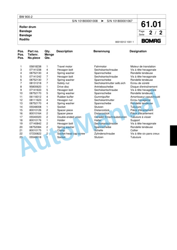 Bomag BW 900-2 Tandem Vibratory Roller Spare Parts Catalogue 00817597-3