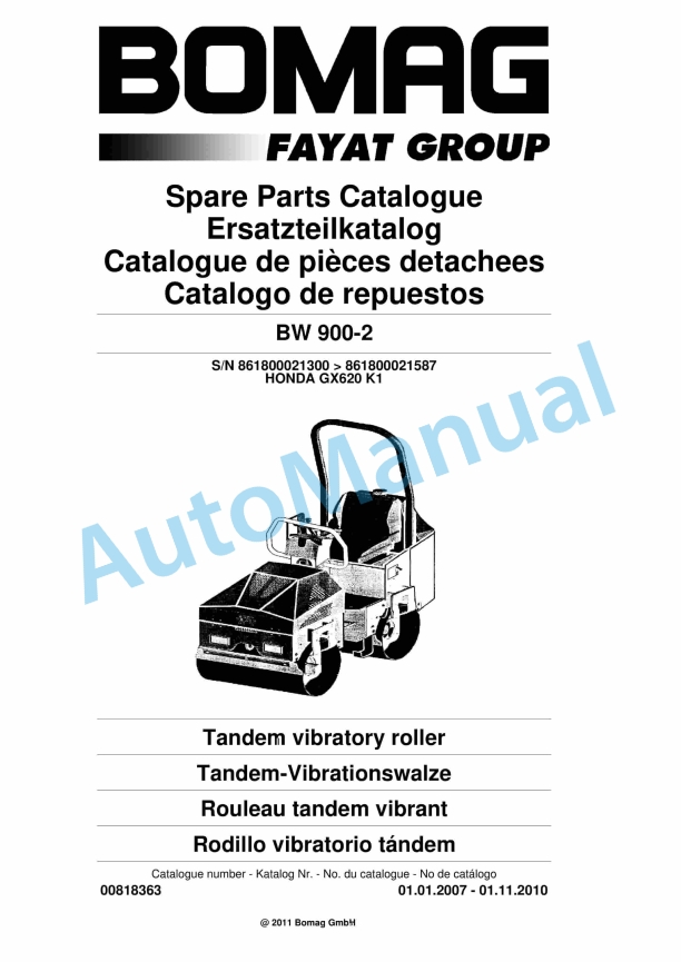 Bomag BW 900-2 Tandem Vibratory Roller Spare Parts Catalogue 00818363
