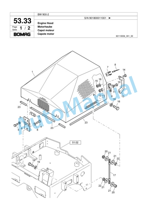 Bomag BW 900-4 Tandem Vibratory Roller Spare Parts Catalogue 00817821-2