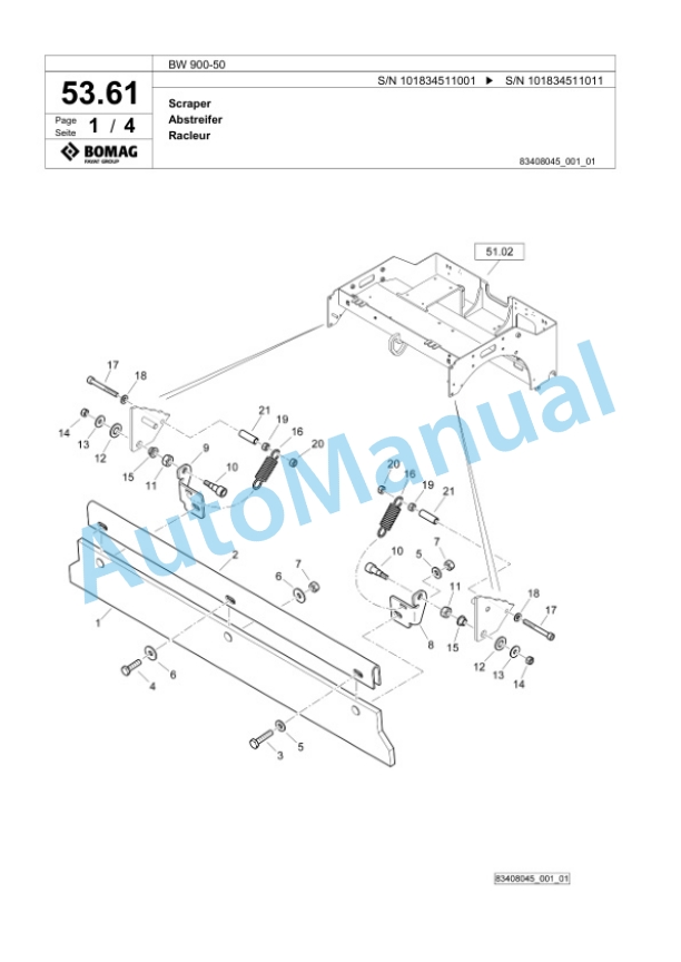 Bomag BW 900-50 Tandem Vibratory Roller Spare Parts Catalogue 00825617-2