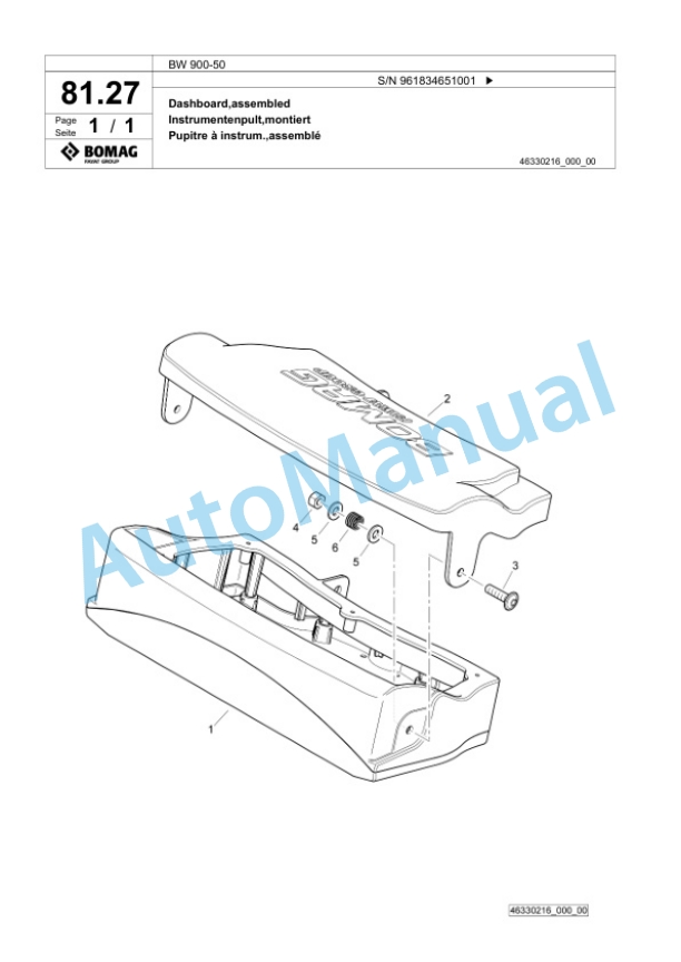 Bomag BW 900-50 Tandem Vibratory Roller Spare Parts Catalogue 00826539-4