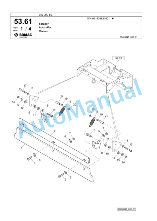 Bomag BW 900-50 Tandem Vibratory Roller Spare Parts Catalogue 00827119-2