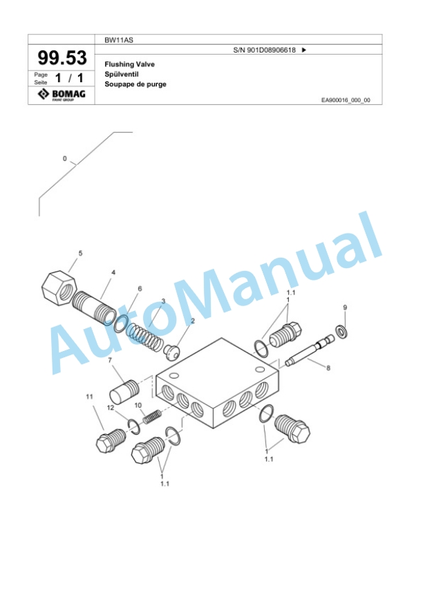 Bomag BW11AS Steel Wheel Roller Spare Parts Catalogue 00817891-4