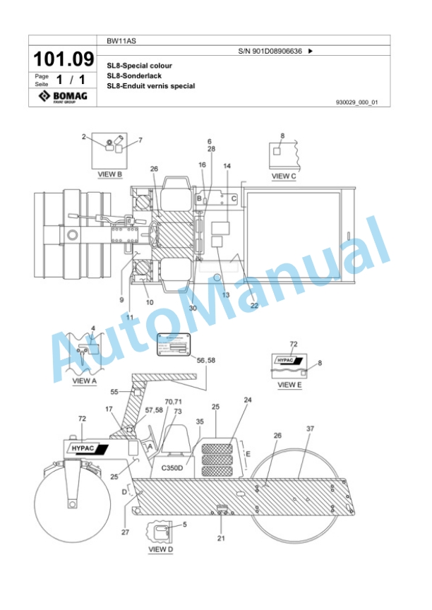 Bomag BW11AS Steel Wheel Roller Spare Parts Catalogue 00817891-5