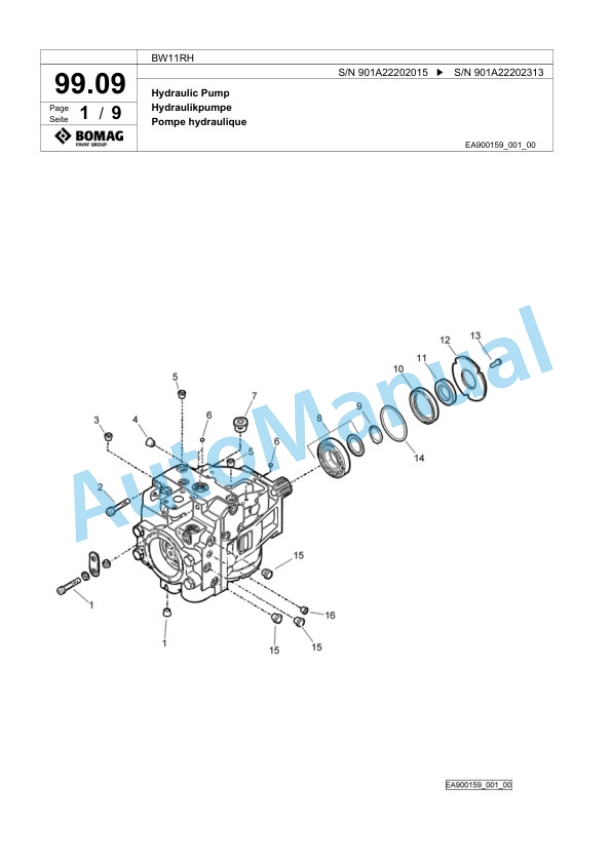Bomag BW11RH Pneumatic Tyred Roller Spare Parts Catalogue 00817893-3