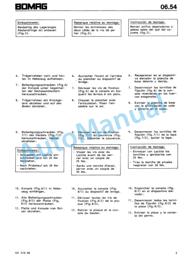 Bomag BW141 to BW171 PD Single Drum Wheel Drive Vibratory Roller Repair Instructions 00819084-5
