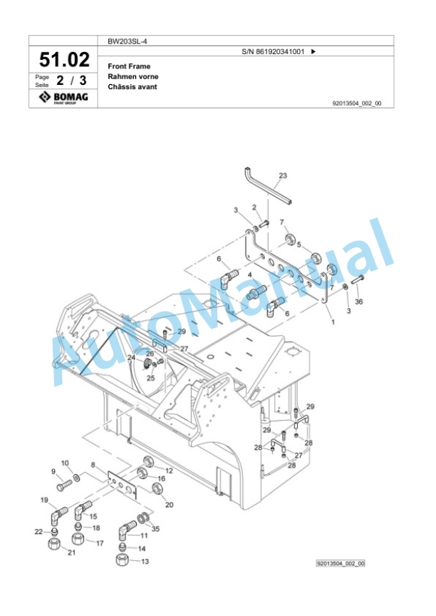 Bomag BW203SL-4 Tandem Vibratory Roller Spare Parts Catalogue 00825959-2