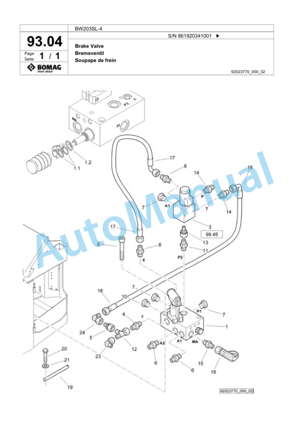 Bomag BW203SL-4 Tandem Vibratory Roller Spare Parts Catalogue 00825959-5