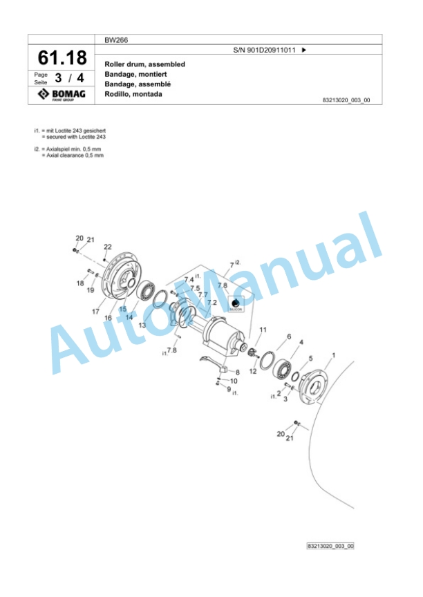 Bomag BW266 Tandem Vibratory Roller Spare Parts Catalogue 00818925-2