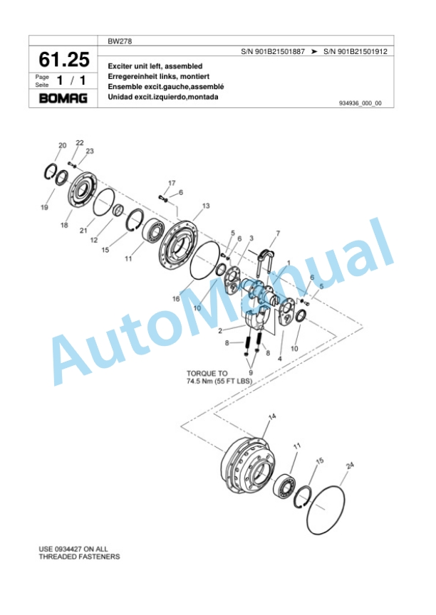Bomag BW278 Tandem Vibratory Roller Spare Parts Catalogue 00817897-3