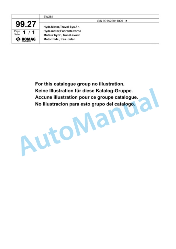 Bomag BW284 Tandem Vibratory Roller Spare Parts Catalogue 00818613-5