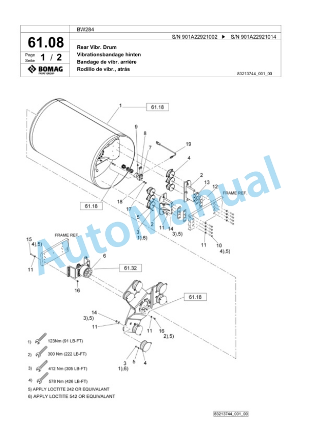 Bomag BW284 Tandem Vibratory Roller Spare Parts Catalogue 00824665-2