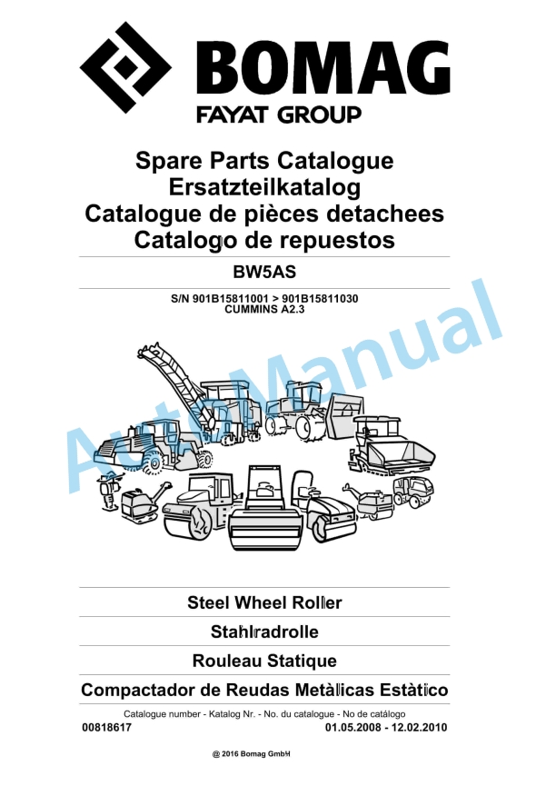 Bomag BW5AS Steel Wheel Roller Spare Parts Catalogue 00818617