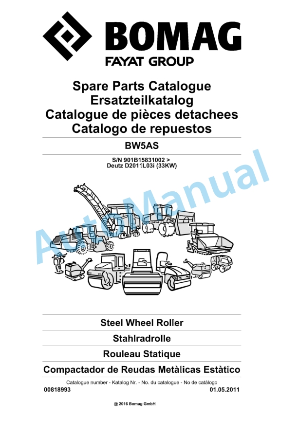 Bomag BW5AS Steel Wheel Roller Spare Parts Catalogue 00818993