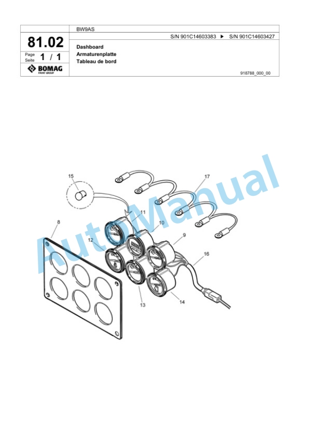 Bomag BW9AS Steel Wheel Roller Spare Parts Catalogue 00817889-2