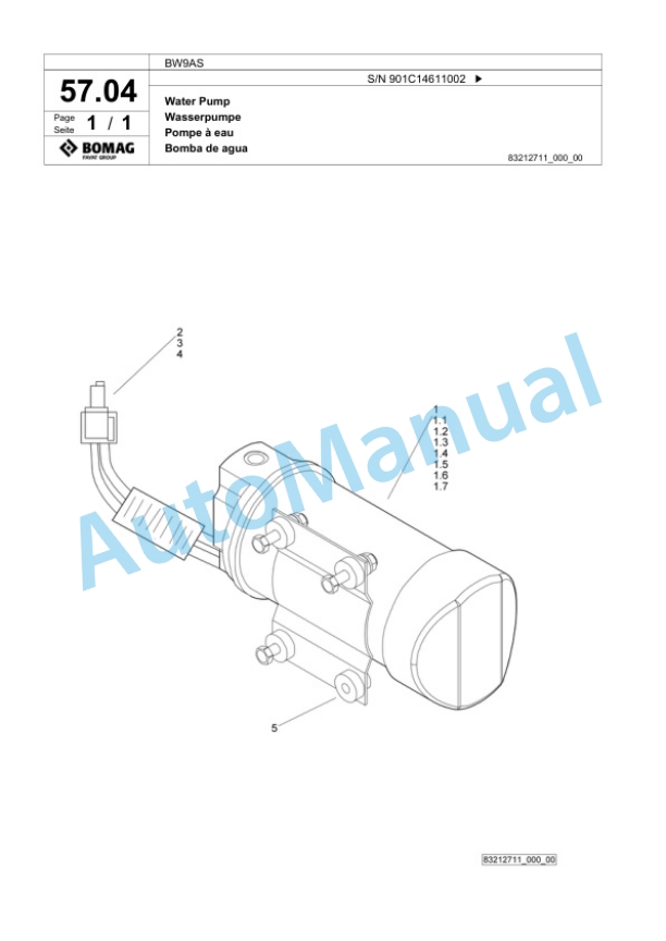 Bomag BW9AS Steel Wheel Roller Spare Parts Catalogue 00818621-2