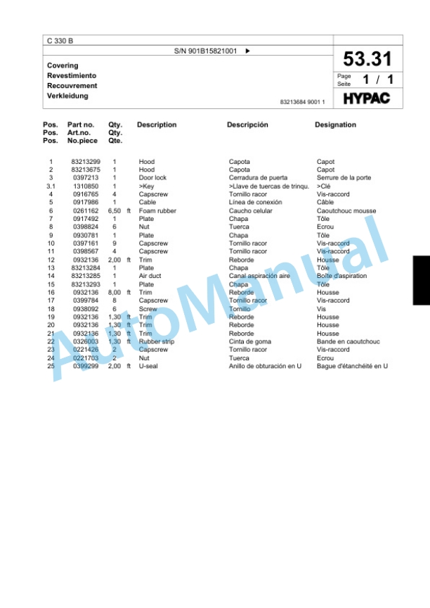 Bomag C 330 B Steel Wheel Roller Spare Parts Catalogue 00818975-3